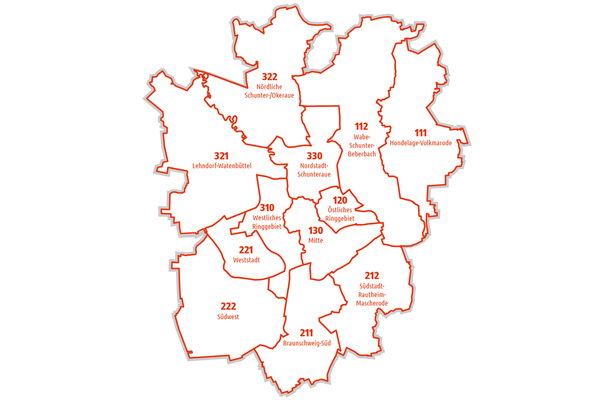 Grenzen der Stadtbezirke (Wird bei Klick vergrößert)